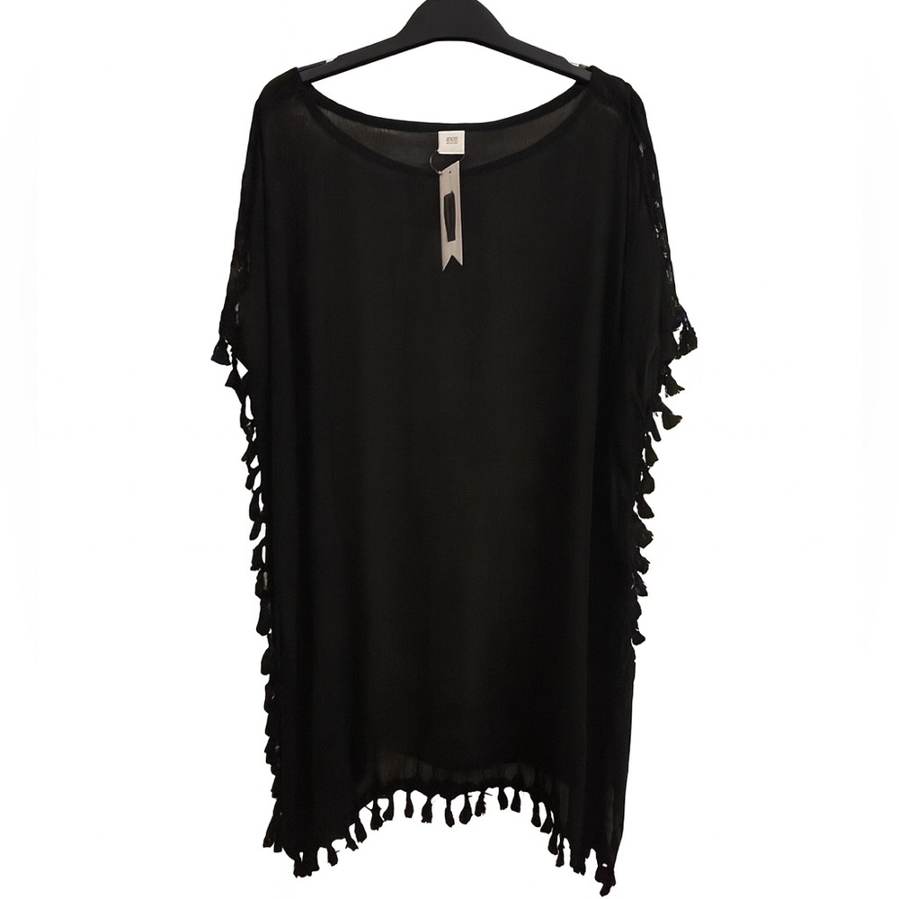 Black Tassel Beach Cover Up – Lightweight Swimwear Kimono, Loose Fit Summer